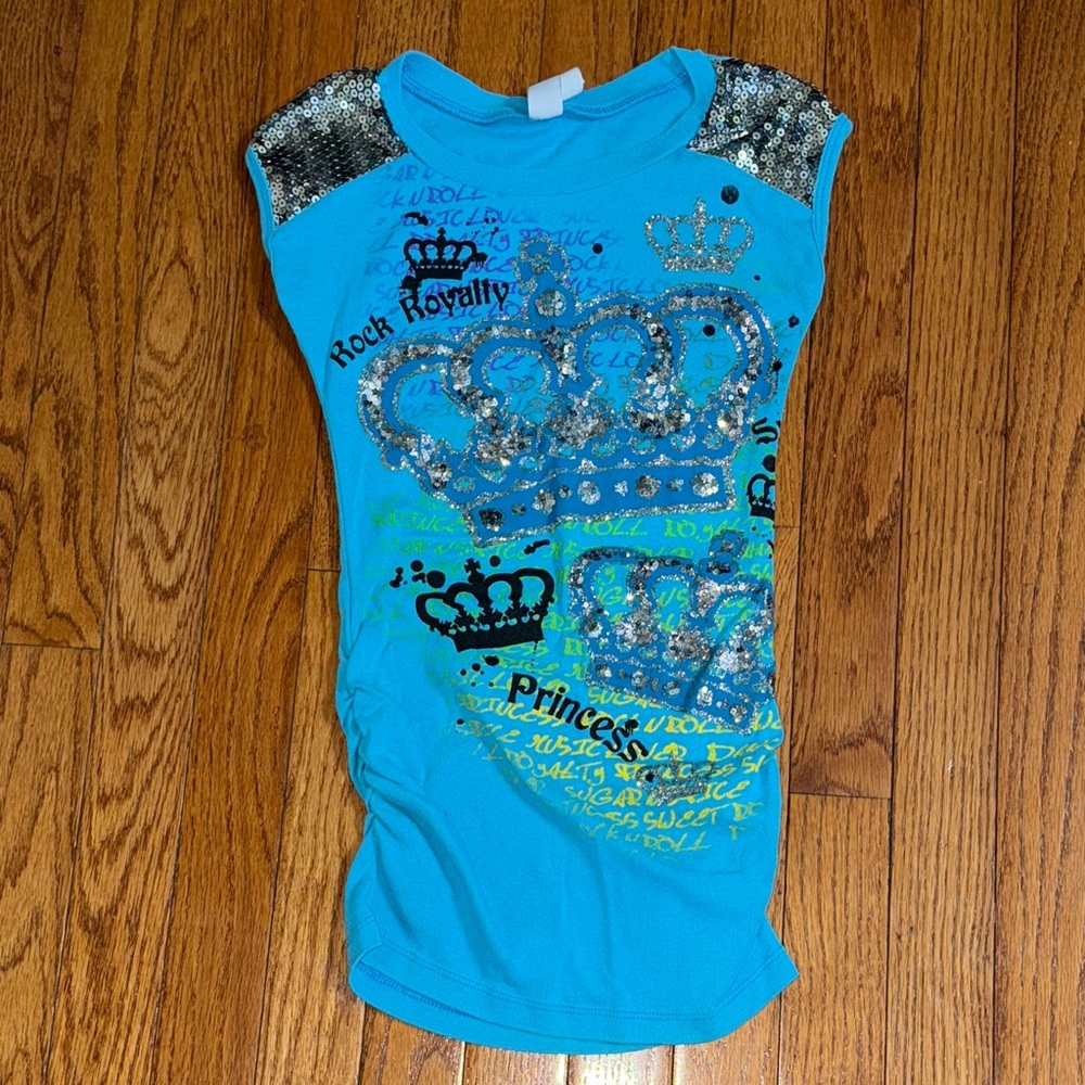 Blue Girls Shirt with Sequin Accents